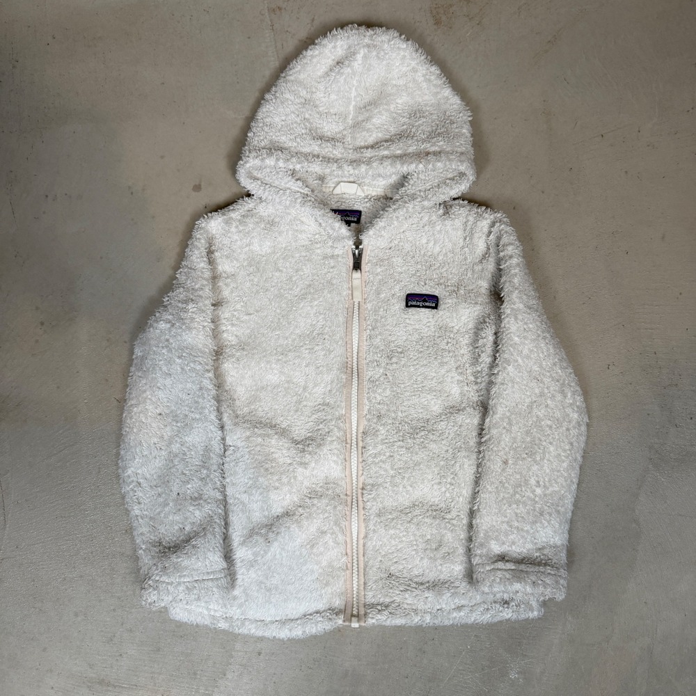 Patagonia Kids Los Gatos Hooded Fleece Jacket Cream White Full Zip Small 7-8
